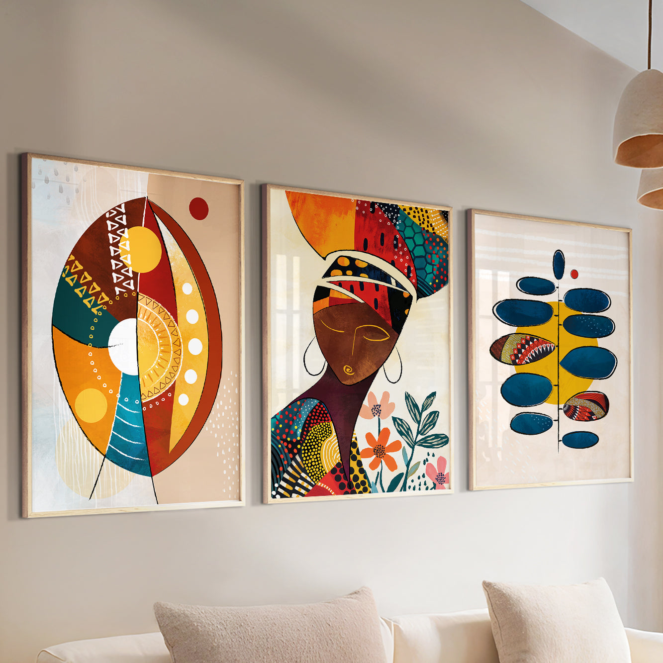 Set of 3 Colorful African Art Prints – Contemporary Minimalist Wall Decor for Your Home