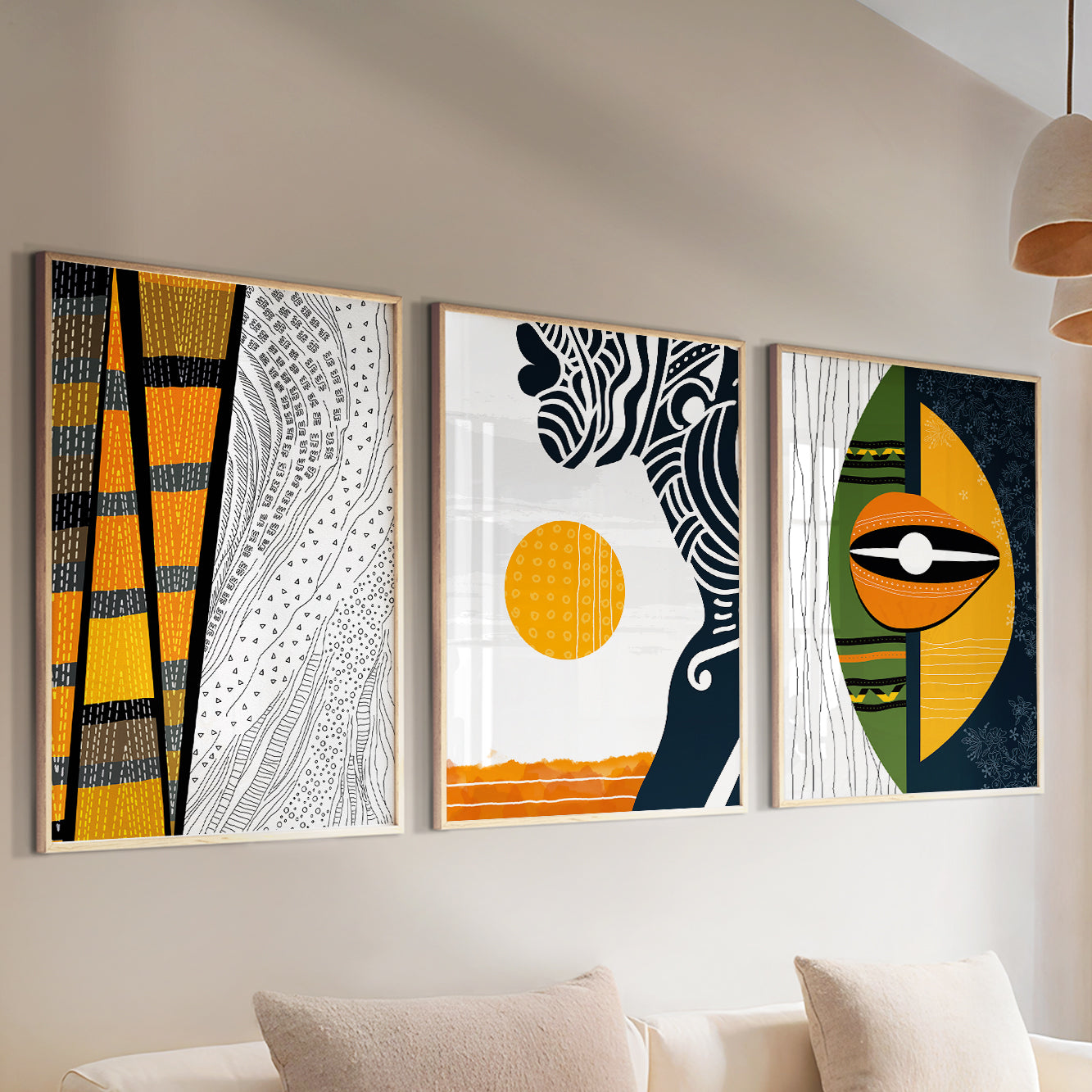 Set of 3 colorful African American abstract art prints, minimalist ethnic wall art for vibrant home decor