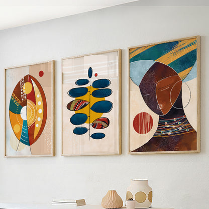 Modern Colorful African Art Set of 3 Prints: Abstract Black Woman Gallery, Minimalist Above Bed Decor