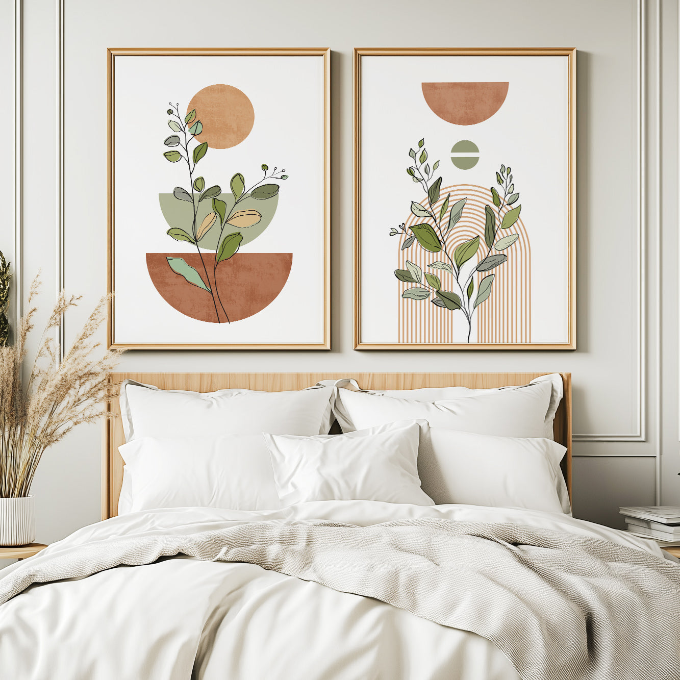 Terracotta beige boho print set of 3, Modern abstract neutral wall art posters, Pastel nordic prints, boho botanical above bed decor