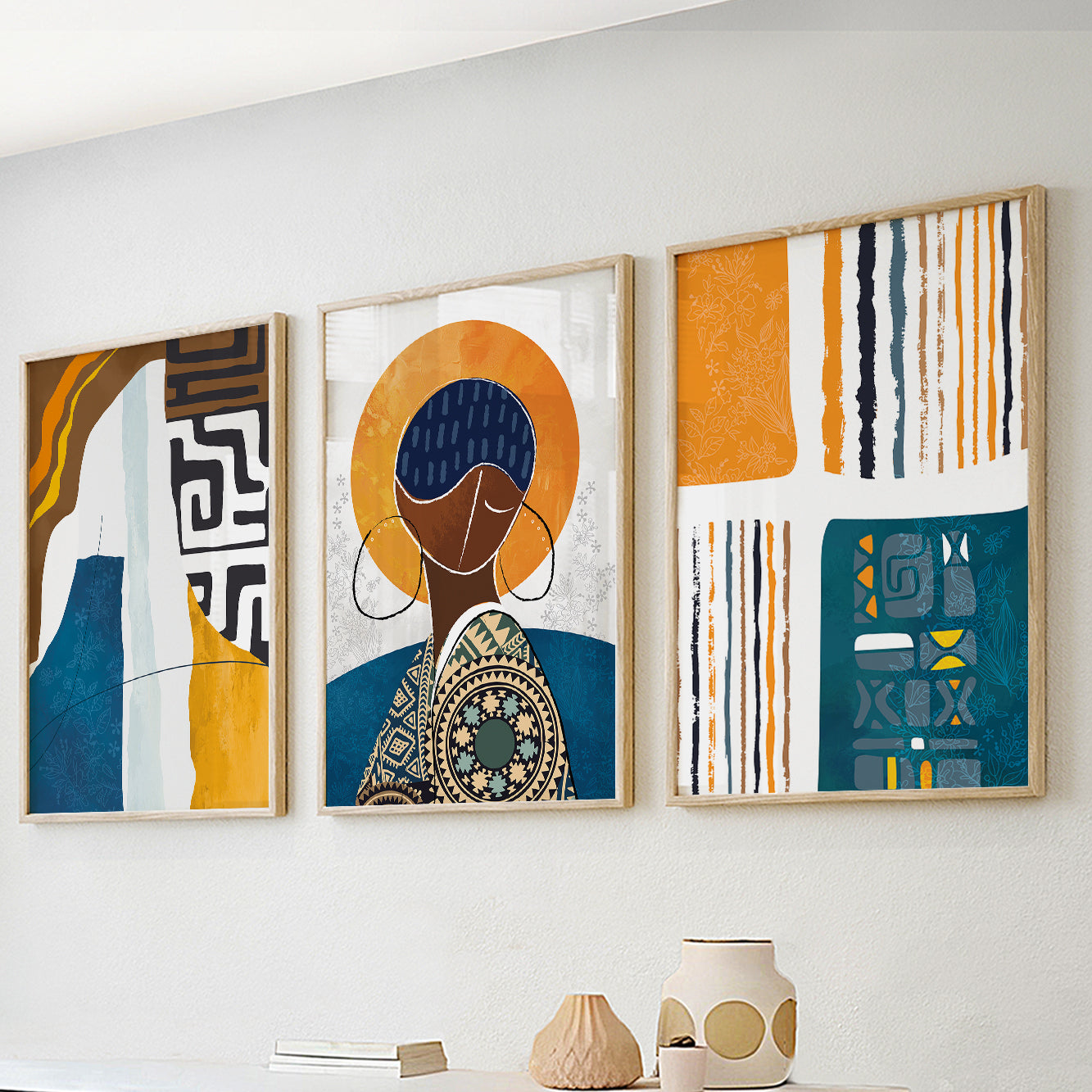 Colorful African American art posters, set of 3 abstract black art prints for aesthetic room decor