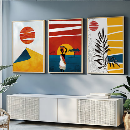 Modern African minimalist art set of 3 black woman posters, simple elegant decor