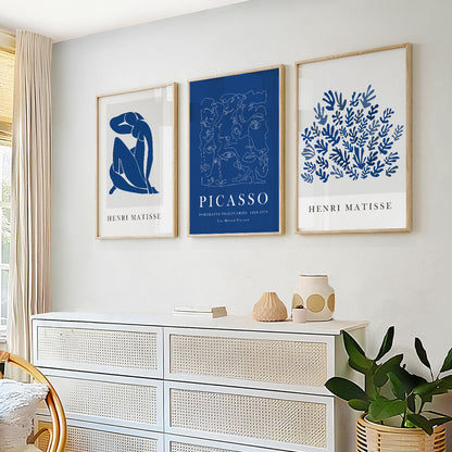 Navy blue Matisse and Picasso print, set of 3 livingroom posters.