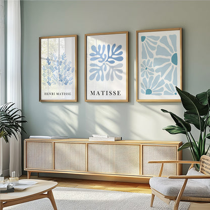 Blue Matisse set of 3 prints. Neutral minimalist mid century gallery wall set, vintage trendy Henri Matisse print, livingroom posters