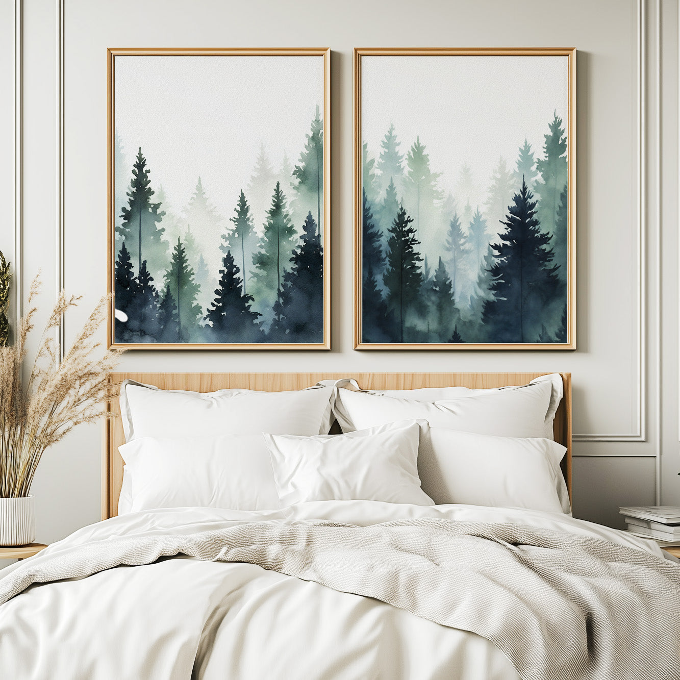 Modern Mountain Pine Trees Wall Art – Set of 2 Scandinavian Landscape Prints