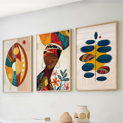 Bright and Modern African Art Set of 3 – Minimalist Colorful Wall Art for Living Room