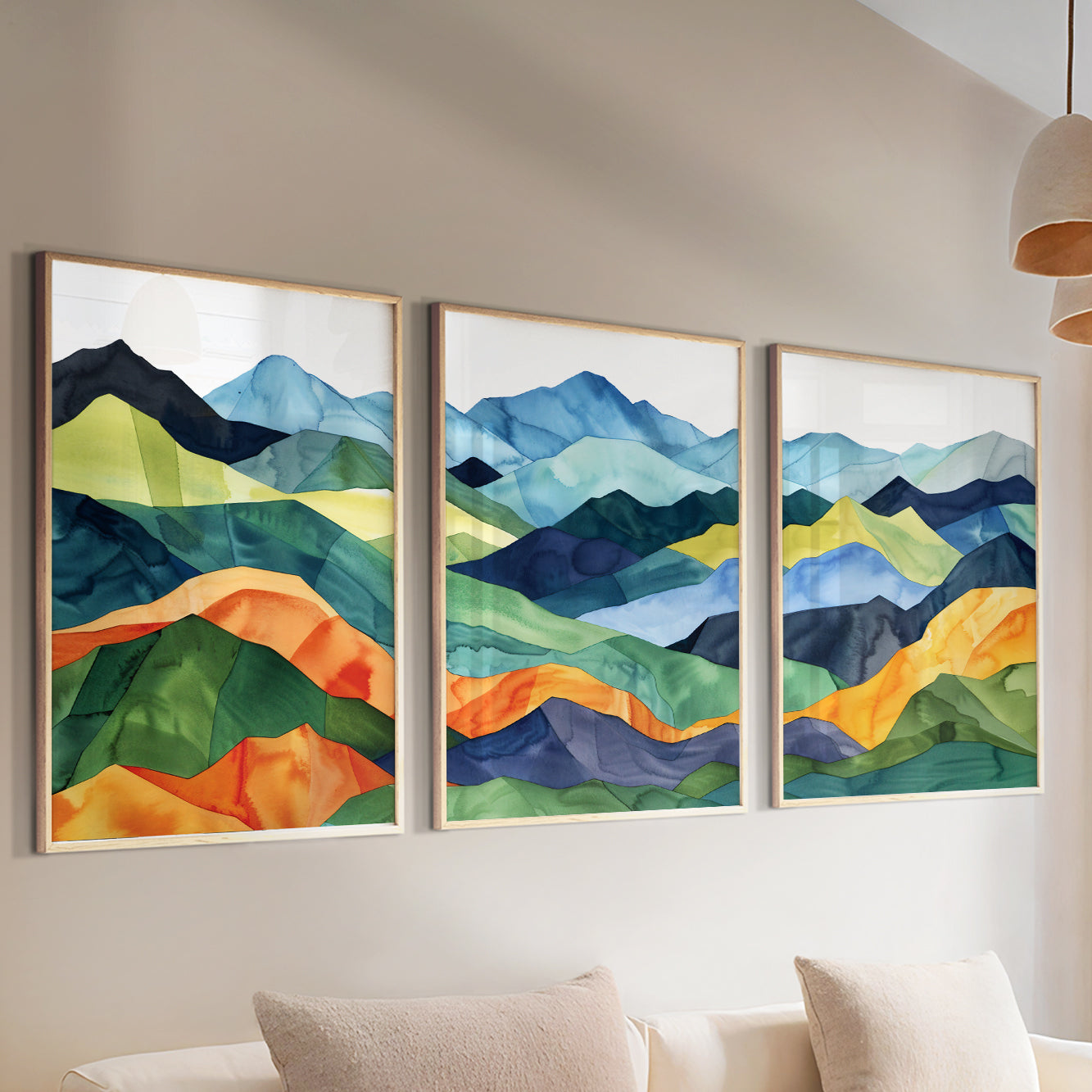 Colorful Mountain Wall Art Set – Mid Century Modern Large Prints for Abstract Aesthetic Room Decor