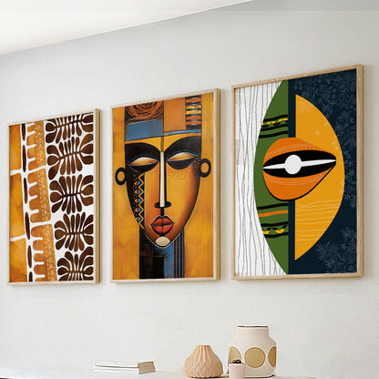 Modern Colorful African Wall Art Set of 3 – Abstract Ethnic Art for Home and Office