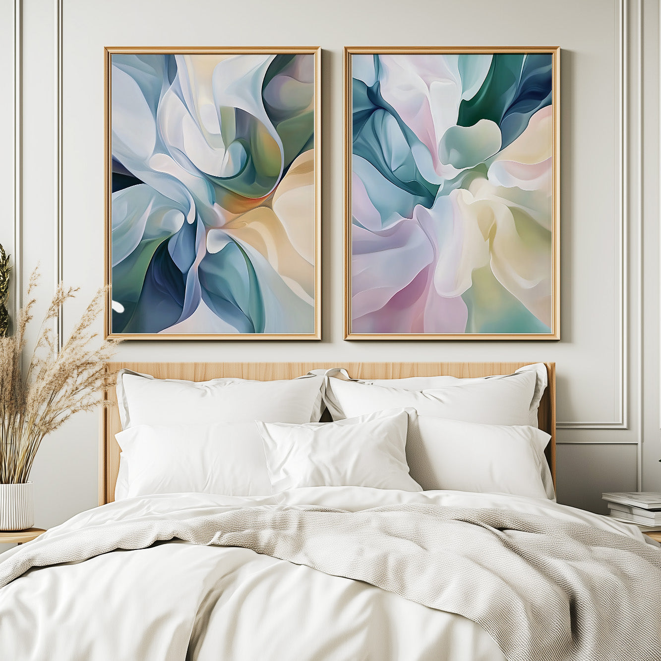 Set of 2 Soft Pastel Abstract Prints – Japandi Minimalist Wall Decor