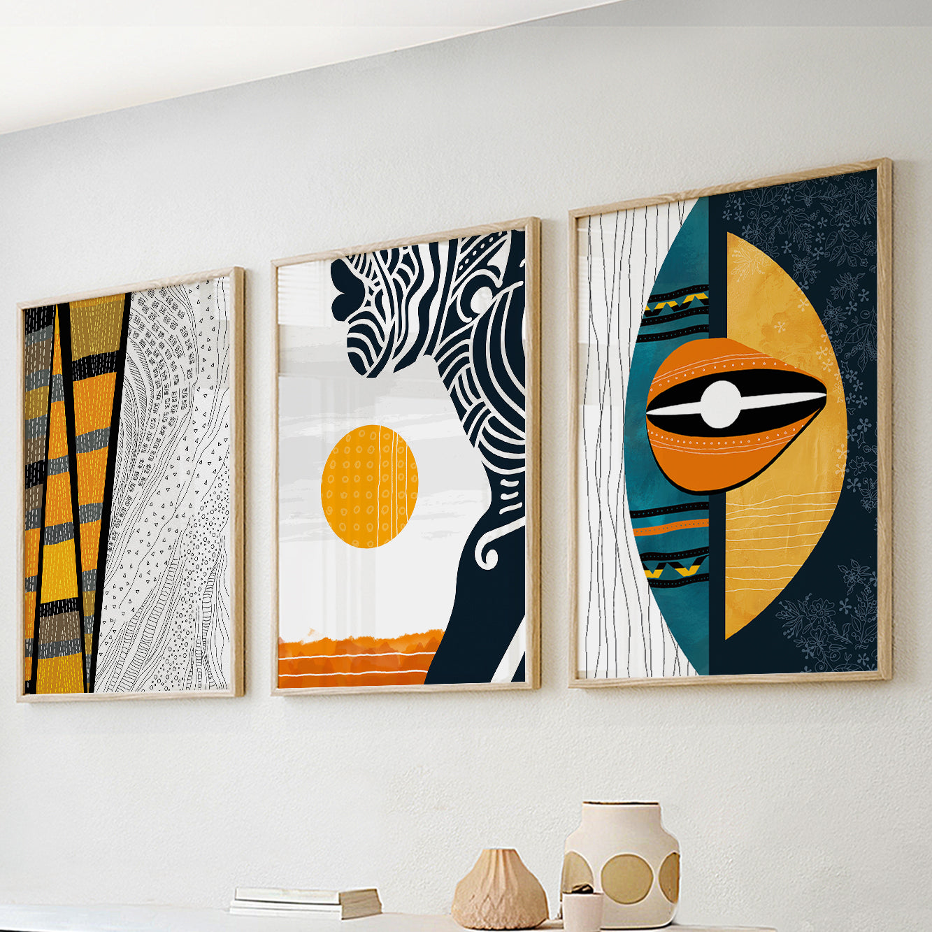 Modern African American art set of 3, abstract black woman portrait prints for aesthetic home decor