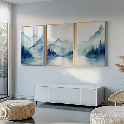 Minimalist Nordic Mountain Wall Art – Abstract Gallery Set of 3 Prints