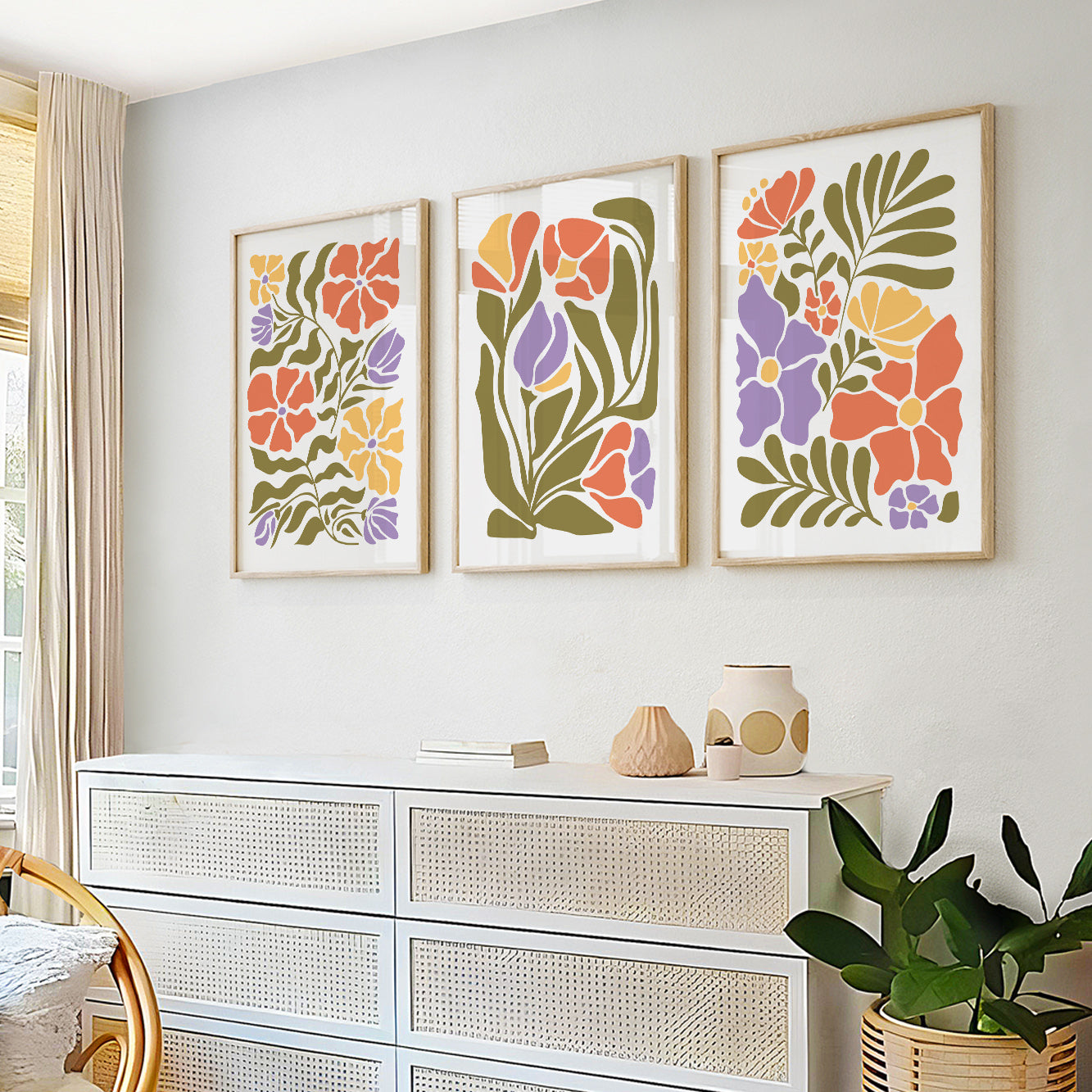 Colorful minimalist botanical mid century gallery wall set