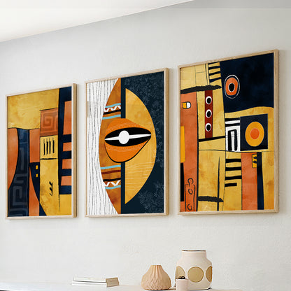 Abstract African American art set of 3, minimalist ethnic prints for modern gallery wall