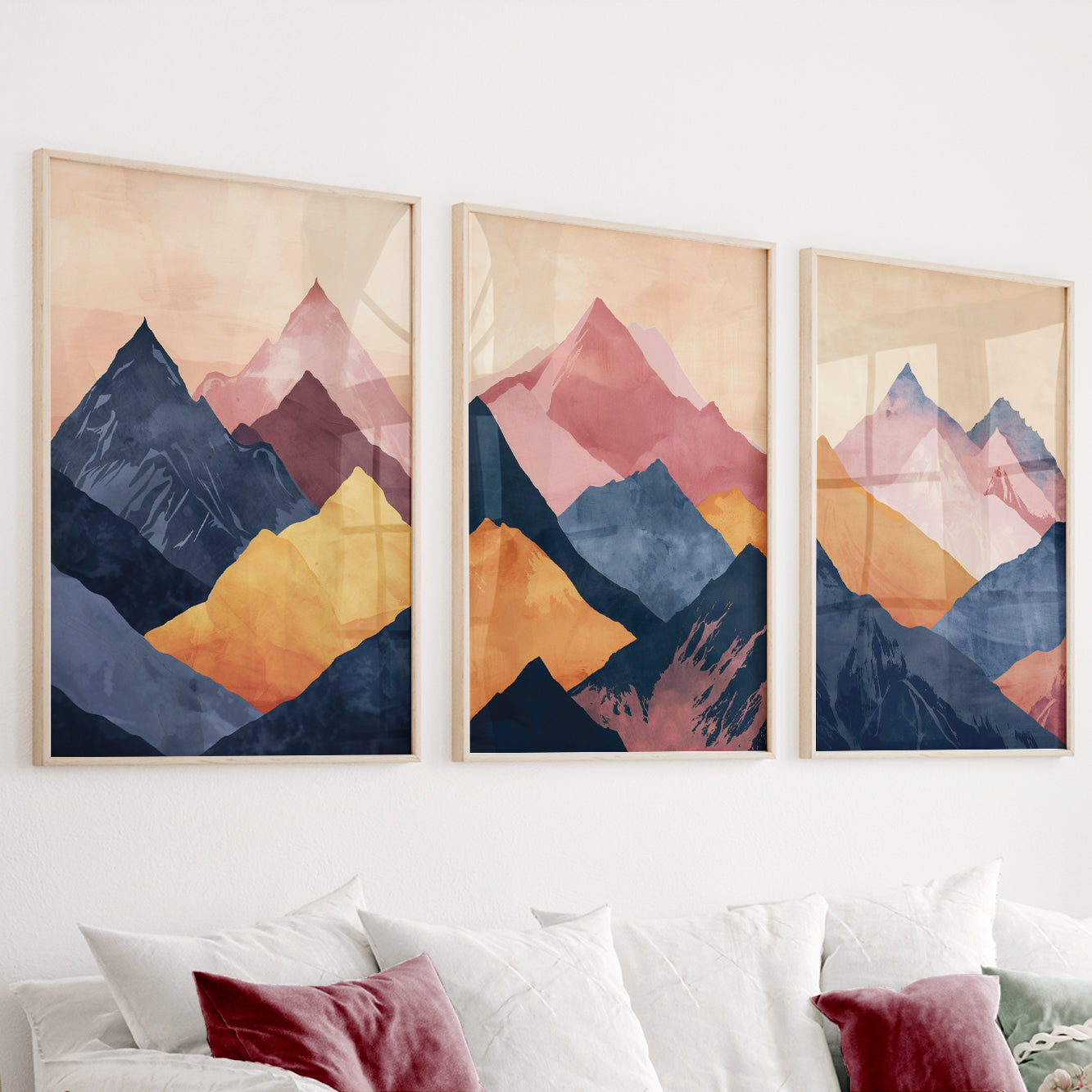 Abstract Mountain Wall Art Set of 3 – Minimalist Nature Decor for Modern Rooms