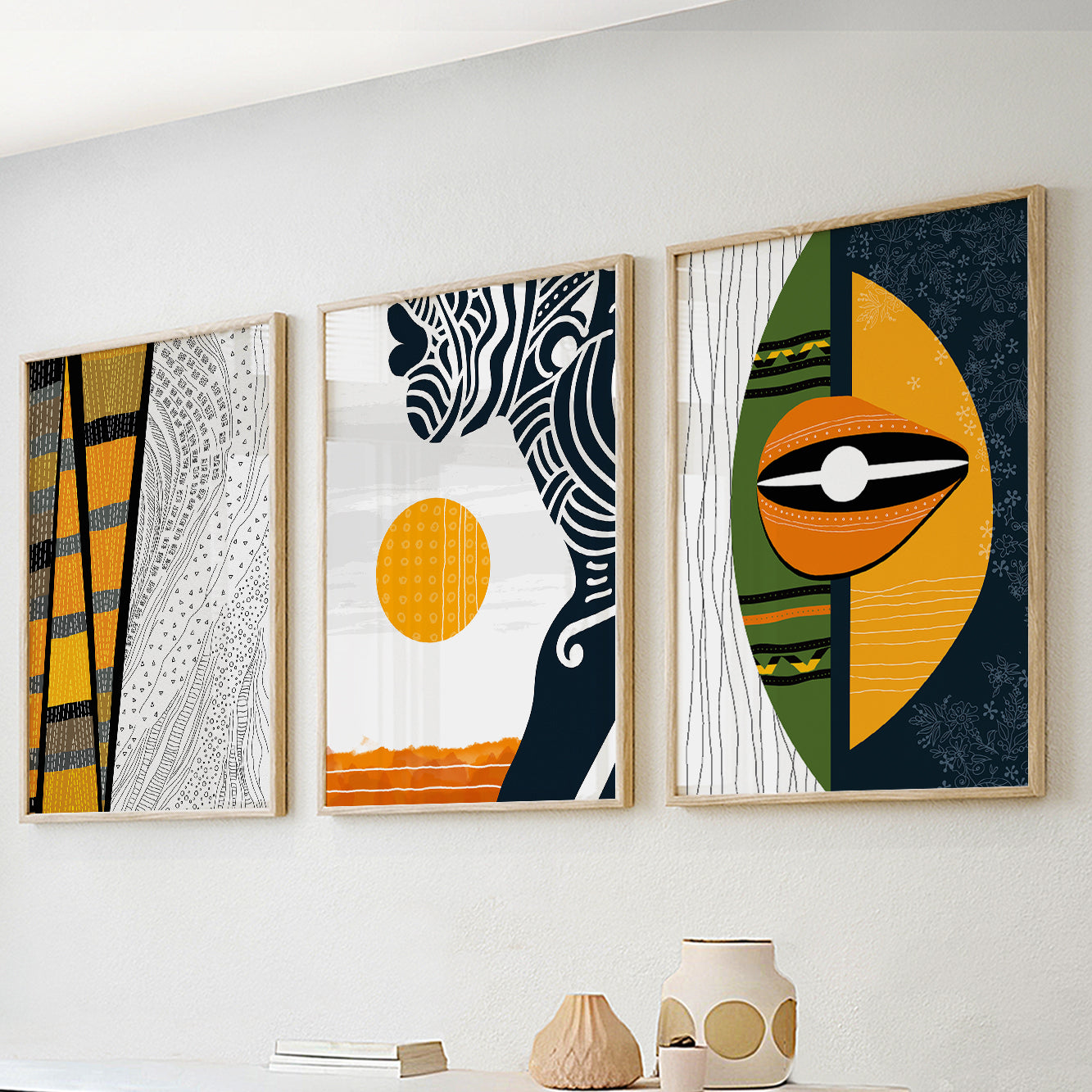 Set of 3 vibrant abstract African American art prints, colorful ethnic minimalist wall decor for home gift