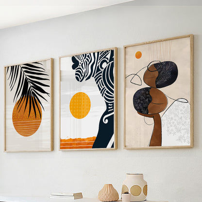 Abstract colorful African wall art set – black woman portrait, modern minimalist room decor for aesthetic vibe