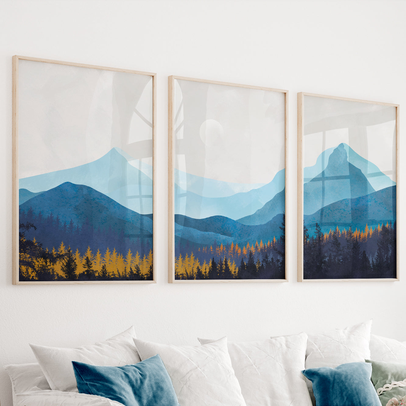 Set of 3 Scandinavian Mountain Prints – Navy Blue Wall Art