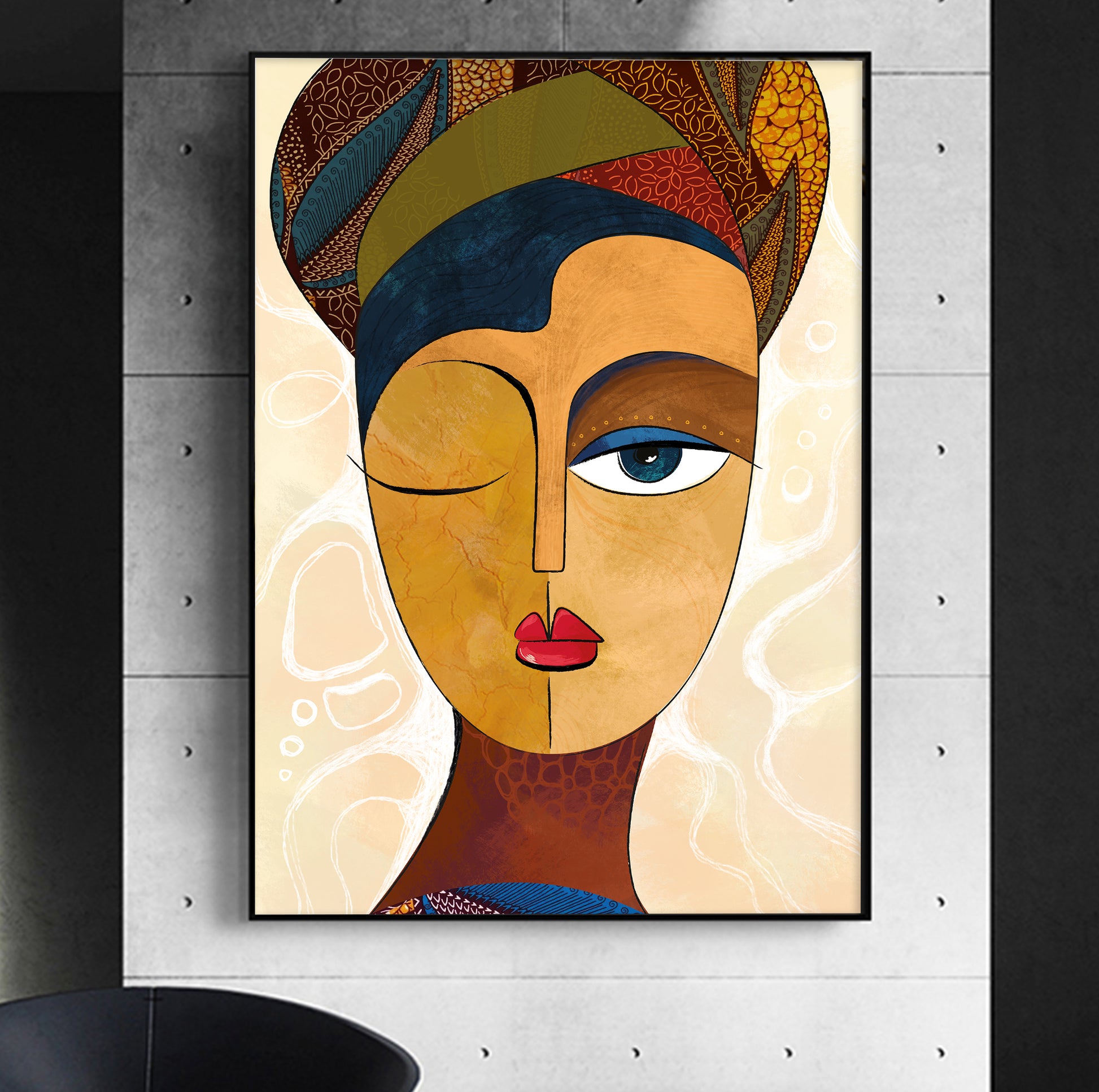 Contemporary African wall art – abstract black woman portrait, modern African American art print, minimalist room decor