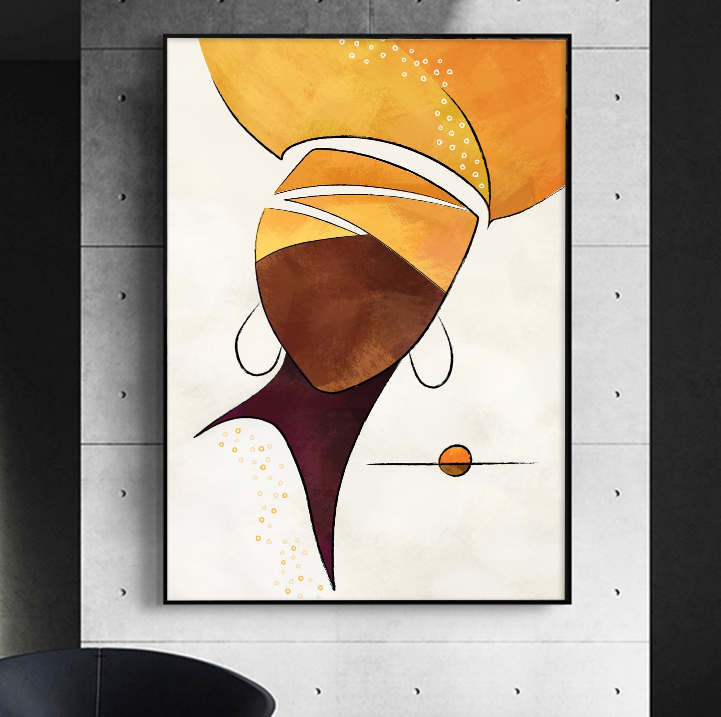 Stylish black woman wall art – modern minimalist African American print, contemporary abstract portrait decor