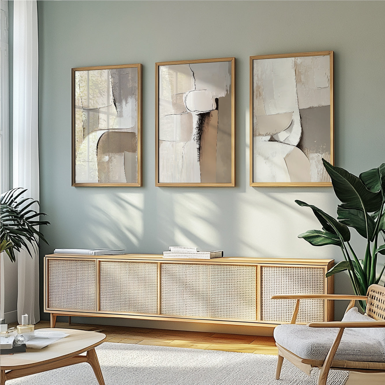 Erdtöne Abstrakt 3er Set – Minimalistische nordische Beige-Braun-Kunst