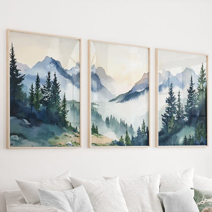 Mountain and Forest Landscape Wall Art – 3-Piece Nature Print Set