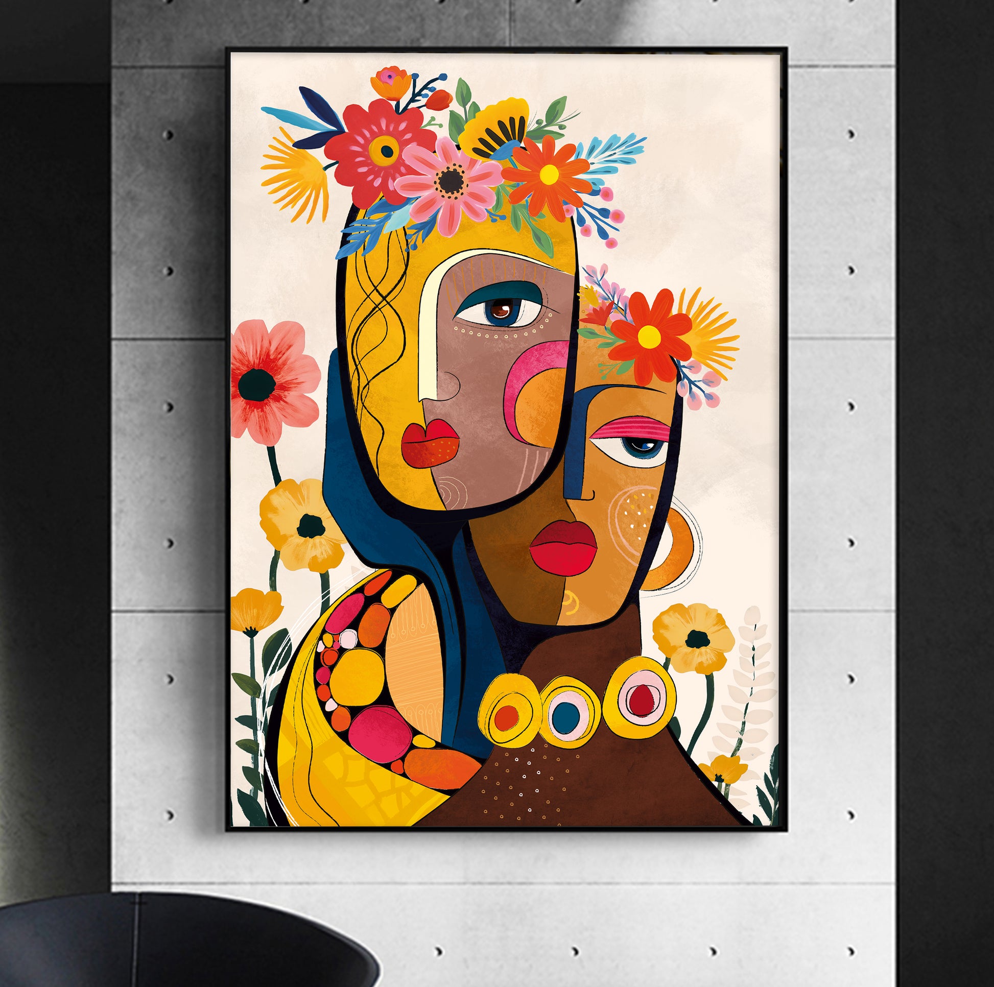 Modern African American art print – abstract black woman portrait for elegant living room decor