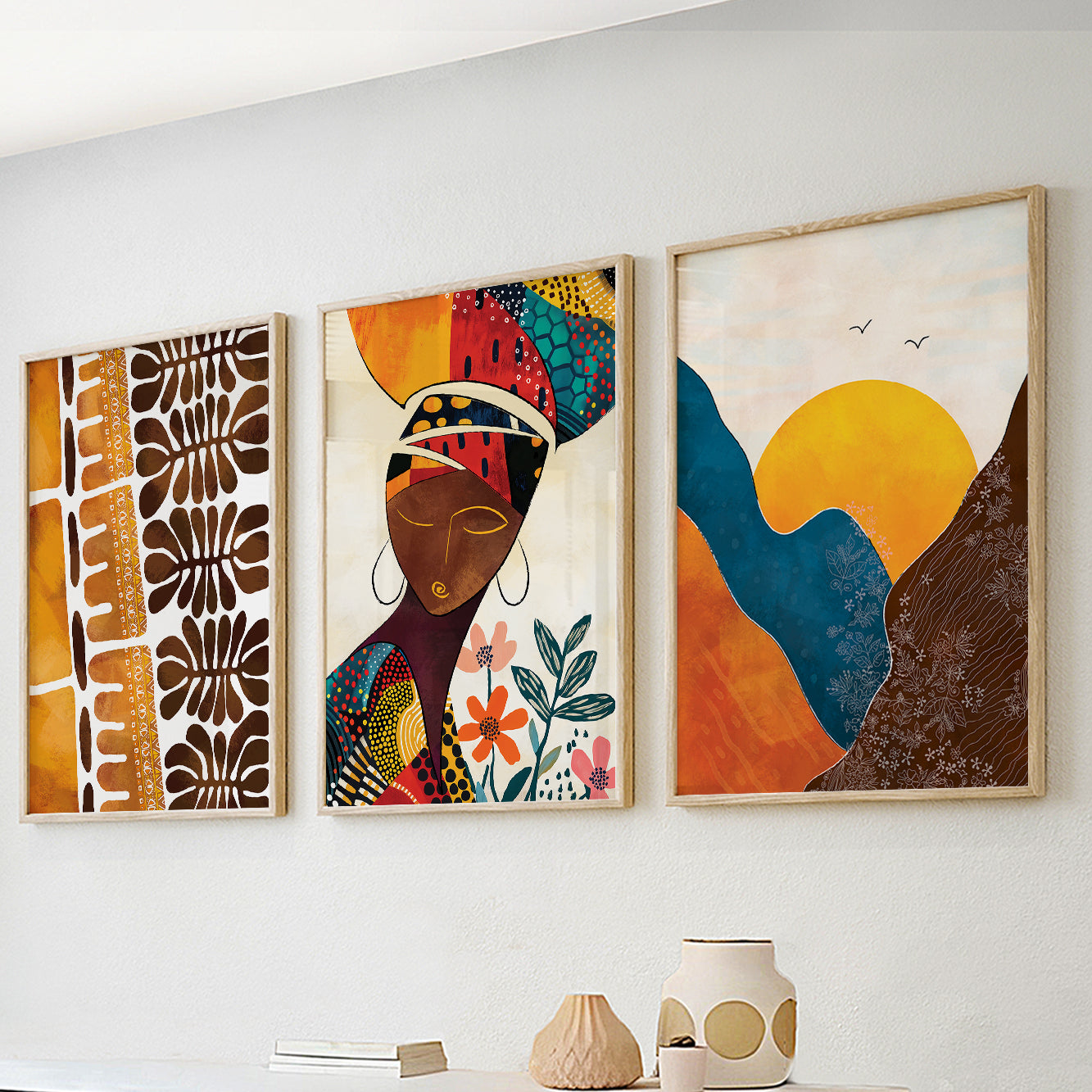 Contemporary black women portrait art – modern African American set of 3 prints, abstract gallery wall decor for aesthetic rooms