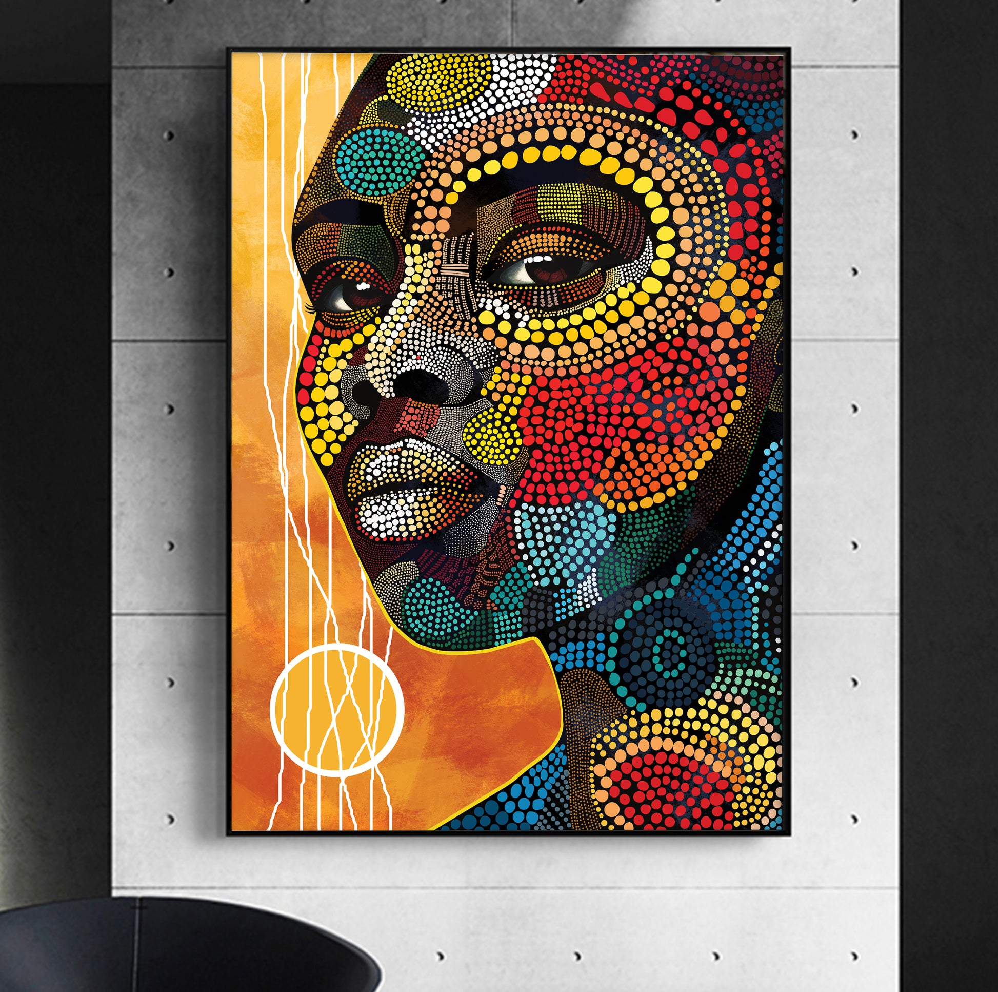 Bright modern African American art – abstract black woman portrait for minimalist bedroom decor