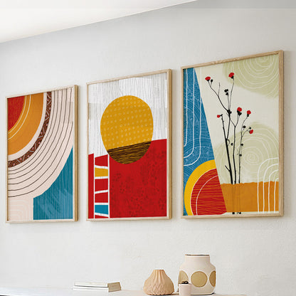 Modern minimalist African wall art set of 3 – colorful abstract prints for aesthetic room decoration