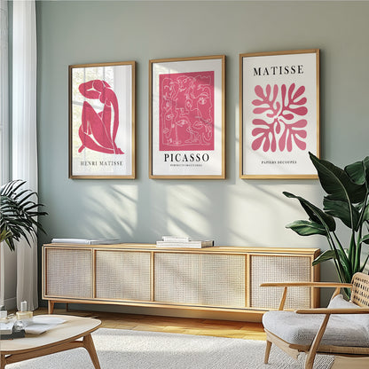 Pink Matisse set of 3 prints. Minimalist mid century gallery wall set, vintage trendy wall art, Henri Matisse print,  aesthetic room decor