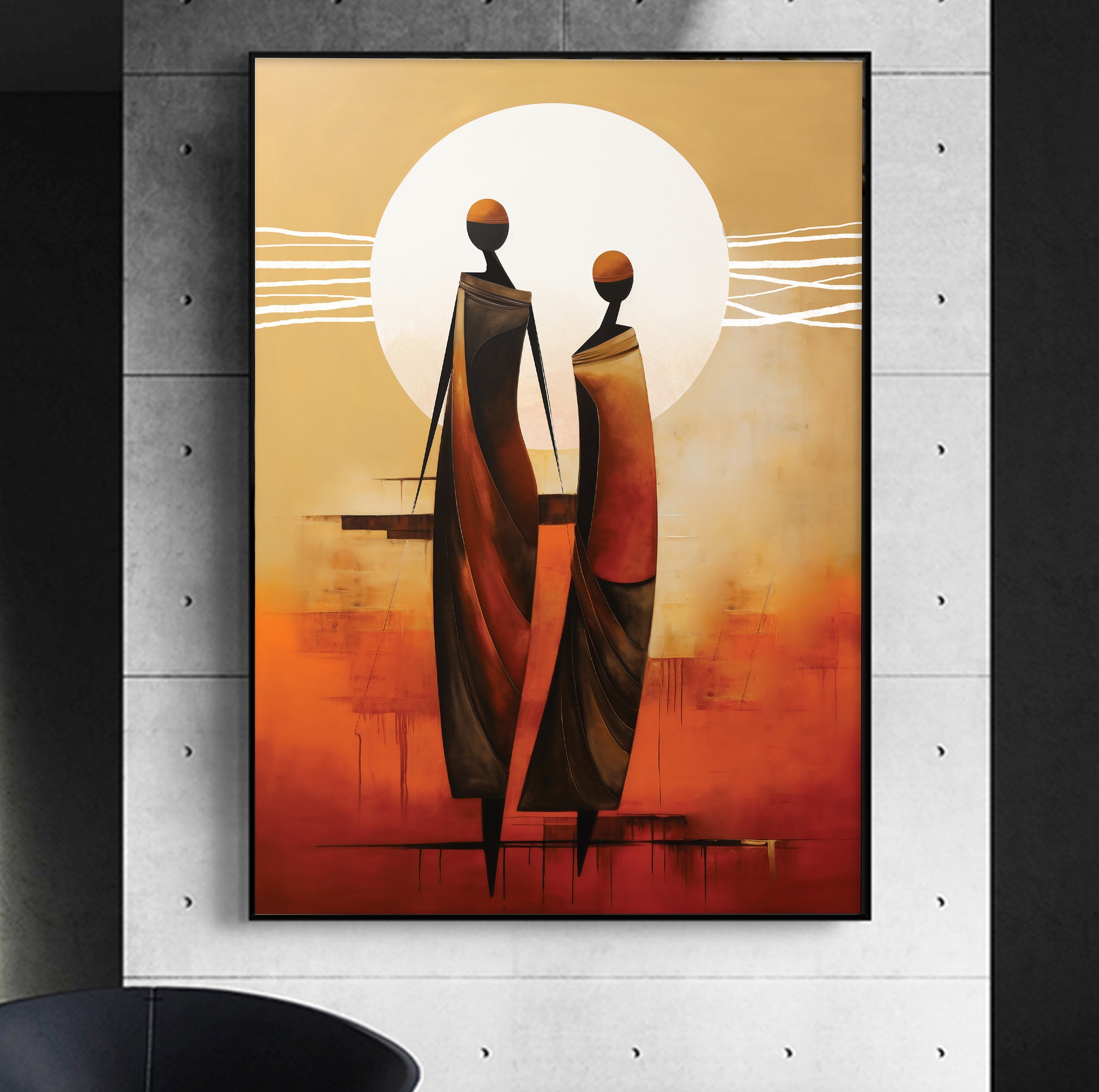 Abstract African wall art – modern minimalist female figures, neutral tones, extra large ethnic poster, home gift idea