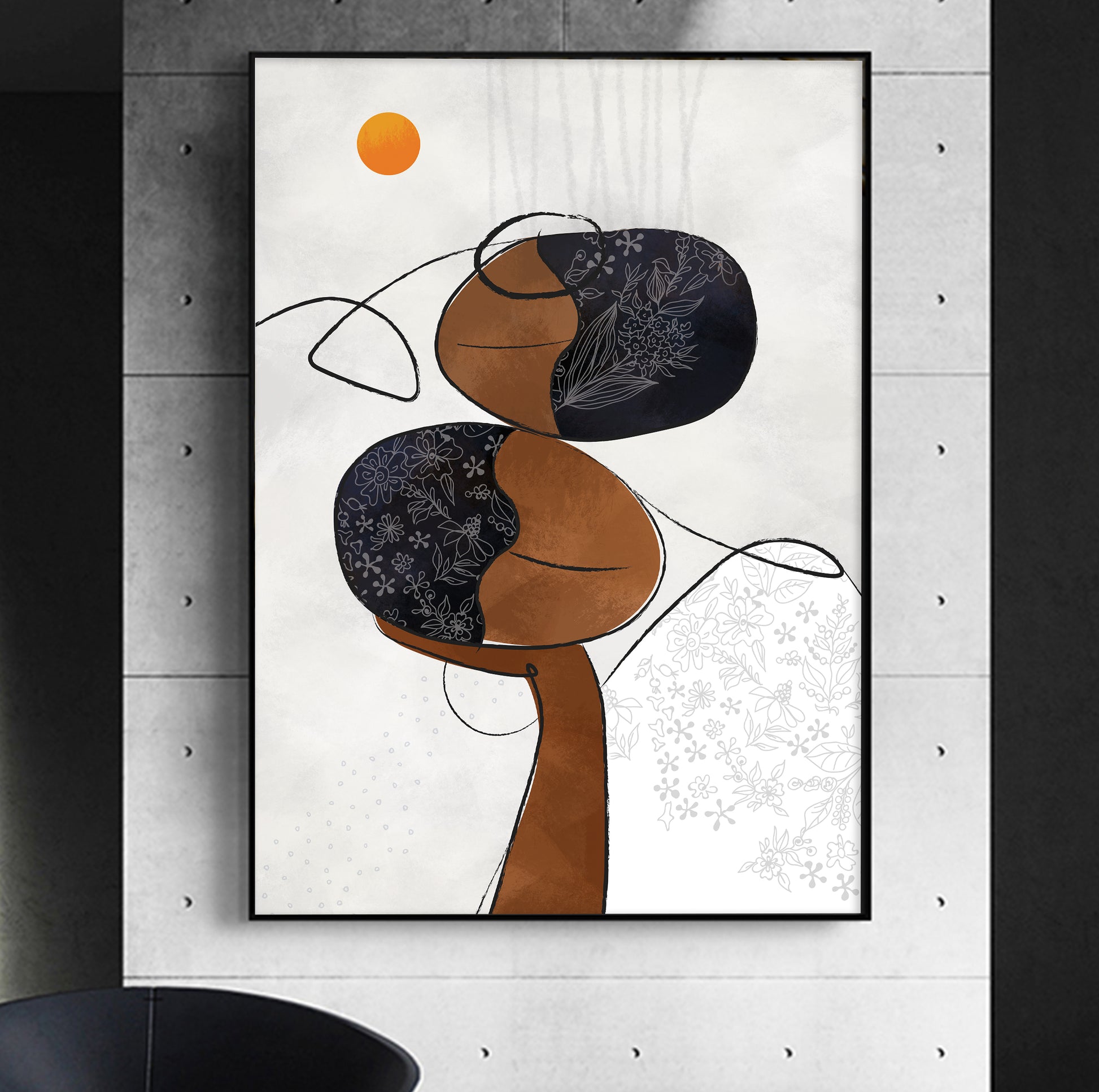 Aesthetic abstract black female portrait – contemporary African American wall art print, minimalist ethnic decor