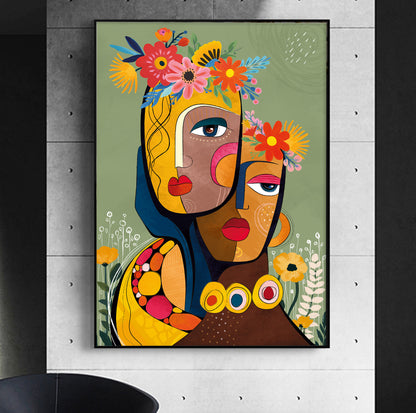 Colorful modern black woman portrait – abstract African American wall art print, aesthetic home and office decor