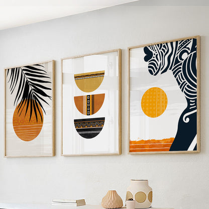 Mid-century modern African art set of 3, abstract black woman portrait prints for stylish decor