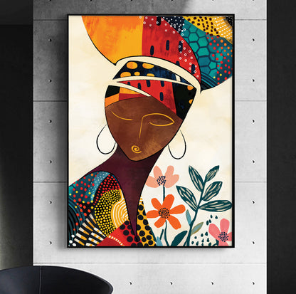 Abstract African American wall art – modern black woman portrait print for housewarming gift