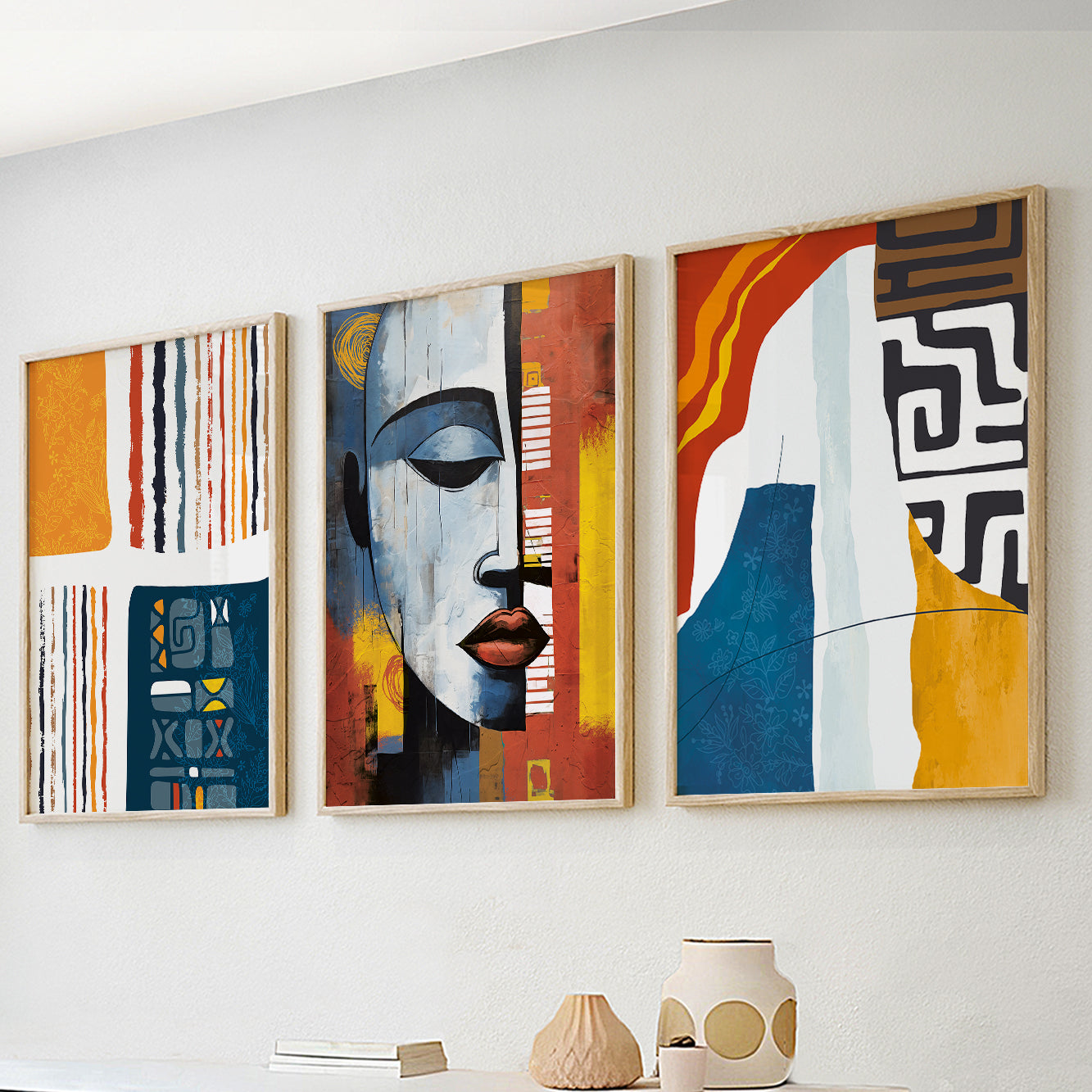 Abstract colorful African American wall art set of 3, large modern paintings for gallery wall