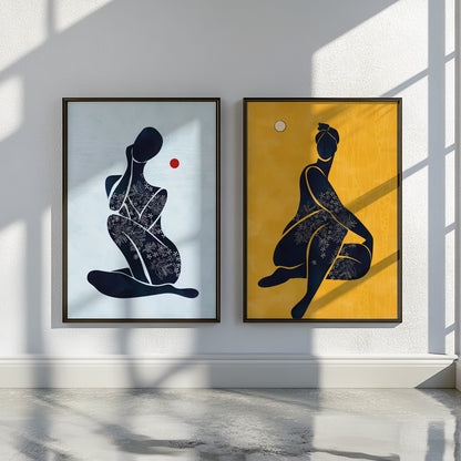 Set of 2 modern minimalist black female prints, African American art for aesthetic room decor