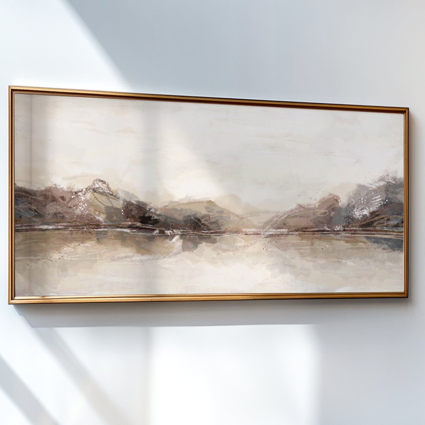 Panorama Neutrale Abstrakte Kunst – Minimalistischer Beige Japandi Druck