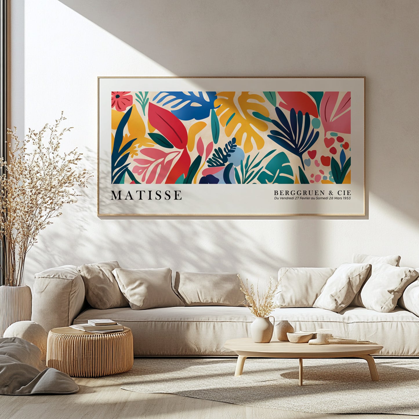 Henri Matisse Print, long narrow colorful tropical leaves wall decor, vibrant Matisse wall art panoramic poster, oversized wall art