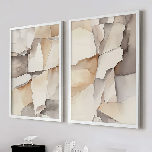 Neutral Abstract Art Set of 2 – Modern Minimalist Nordic Decor