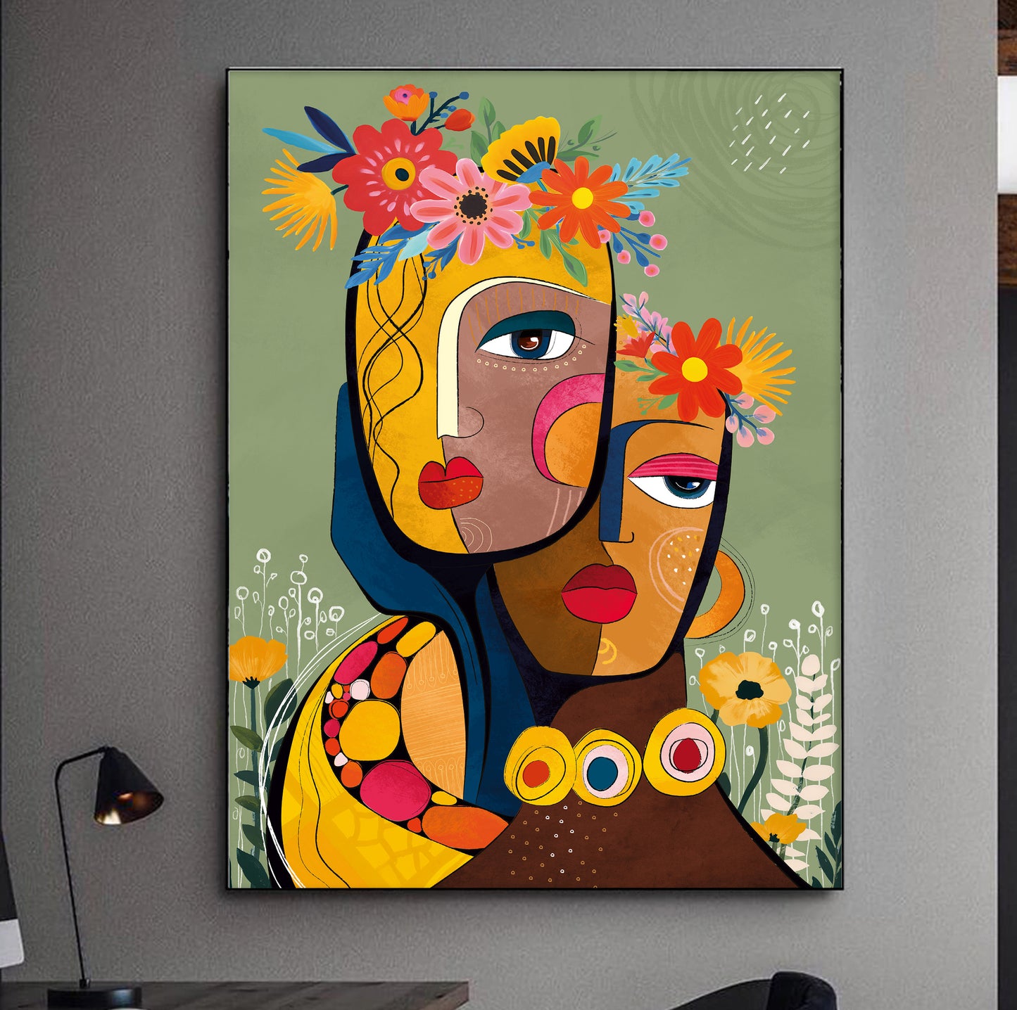 Aesthetic abstract woman portrait – modern African American poster, colorful minimalist wall art for living room or hallway