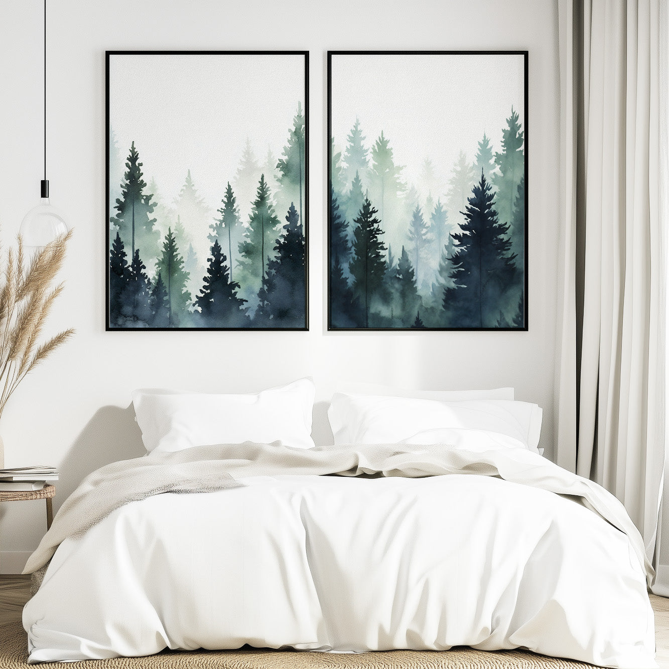 Scandinavian Nature Wall Art – Set of 2 Minimalist Mountain Pine Prints