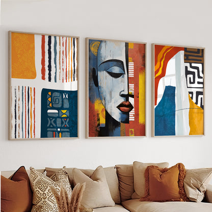 Set of 3 abstract African American art prints, vibrant colorful wall art for contemporary bedroom decor