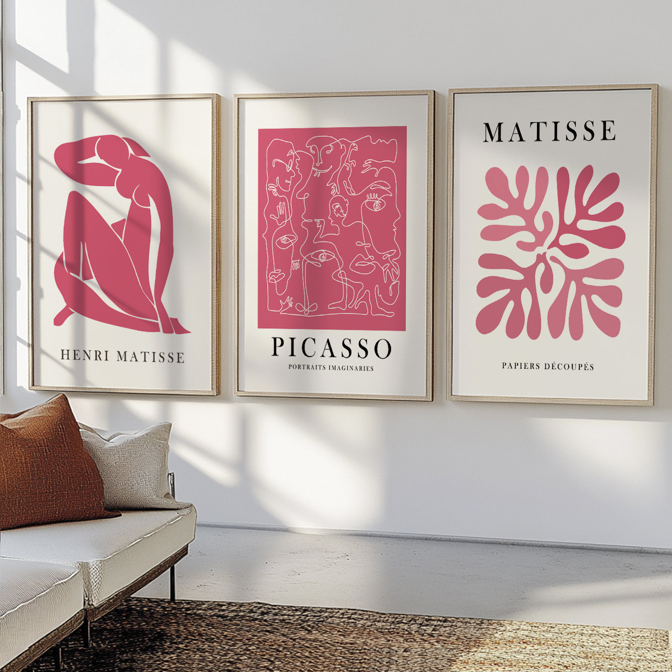 Pink Matisse set of 3 prints. Minimalist mid century gallery wall set, vintage trendy wall art, Henri Matisse print,  aesthetic room decor