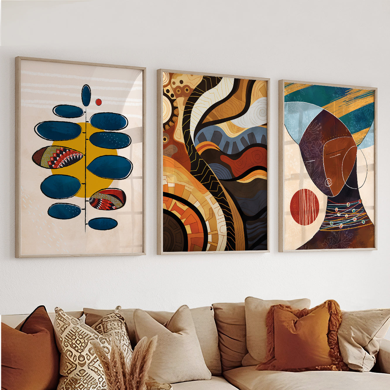 Modern colorful African American art set, 3 abstract black woman prints for contemporary home decor