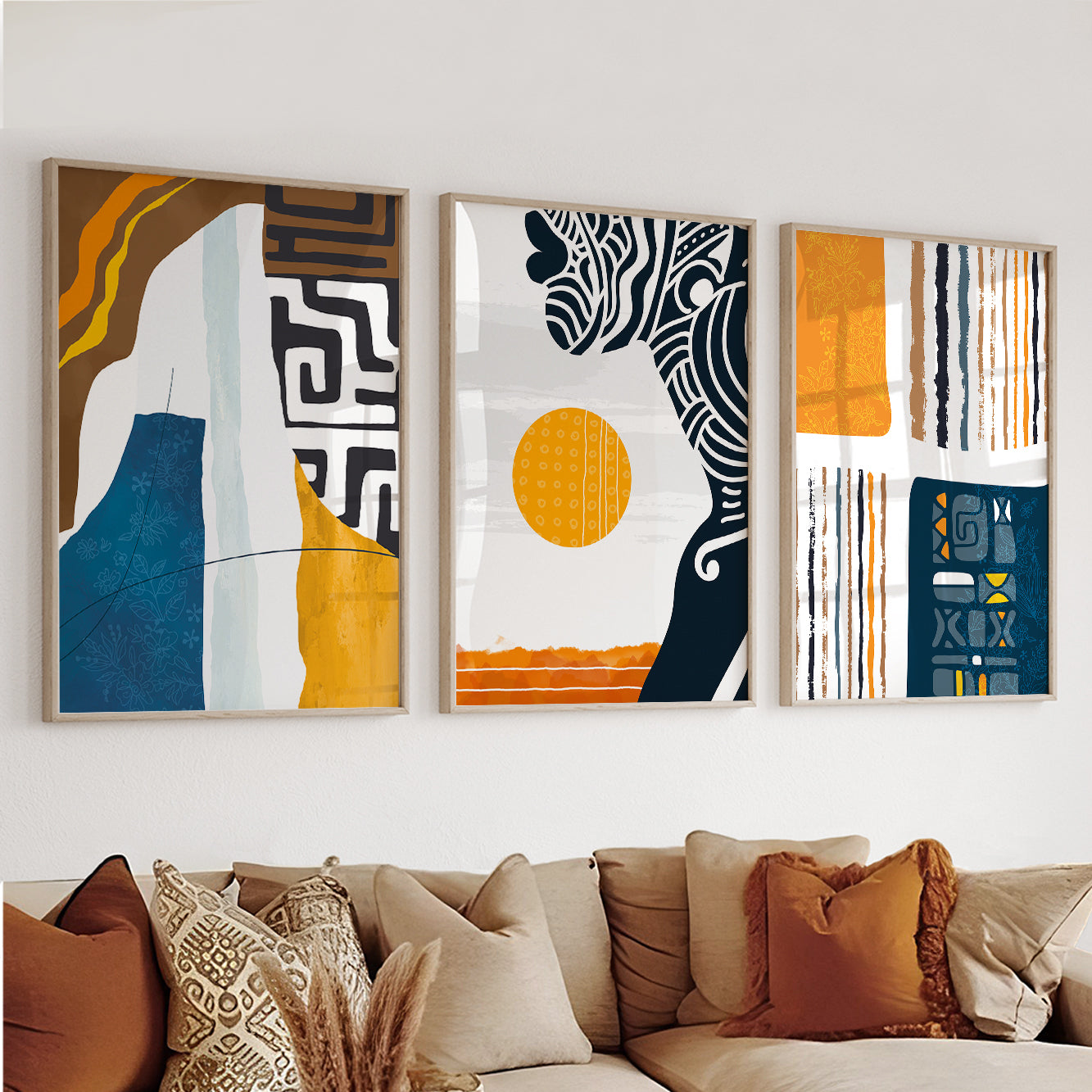 Abstract African American Art Set – 3 Prints, Colorful Ethnic Black Woman Gallery Wall Set