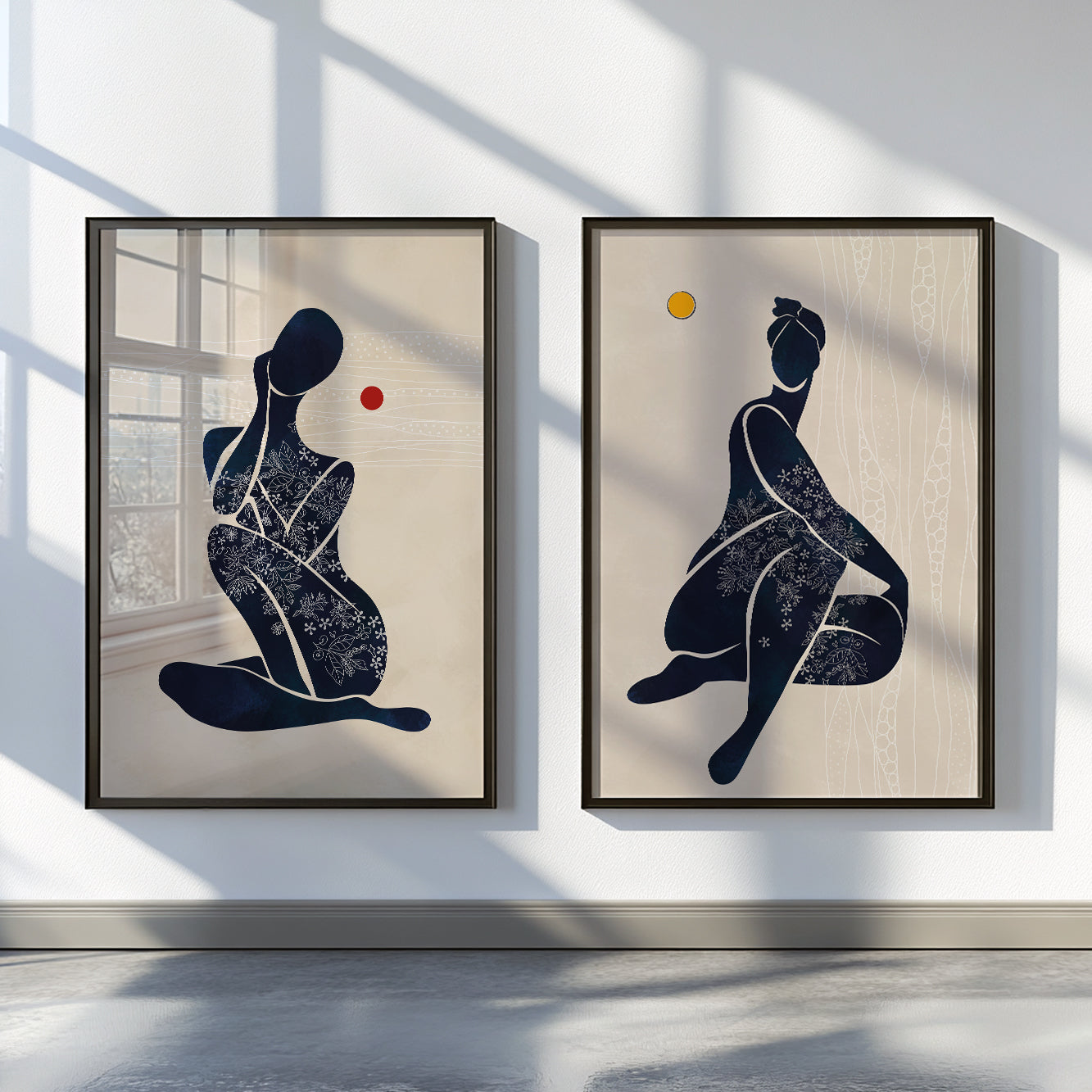 Above bed black woman art – set of 2 modern African American minimalist portraits, neutral home decor