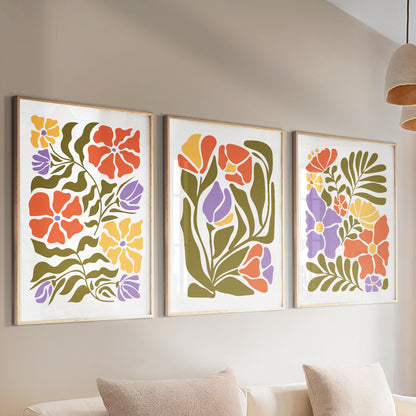 Colorful minimalist botanical mid century gallery wall set