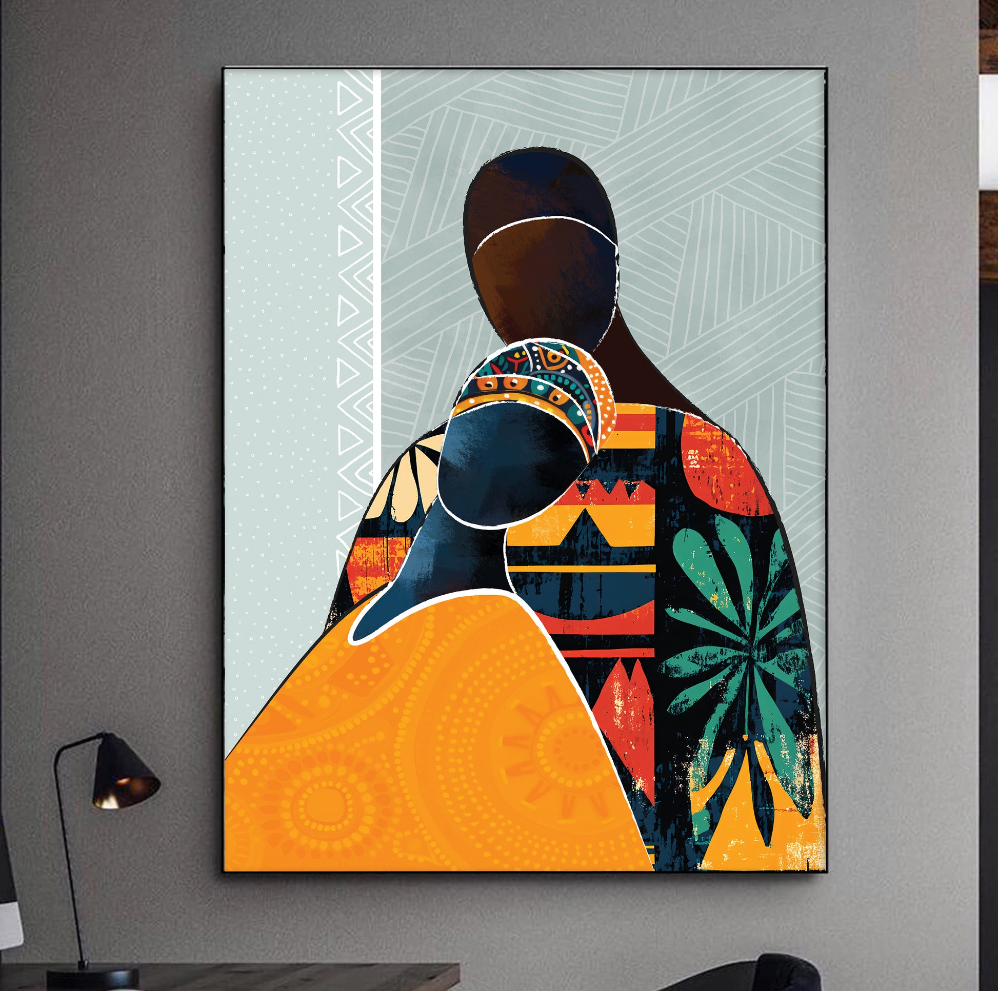 Abstract black lovers print – contemporary African couple silhouette for modern bedroom decor