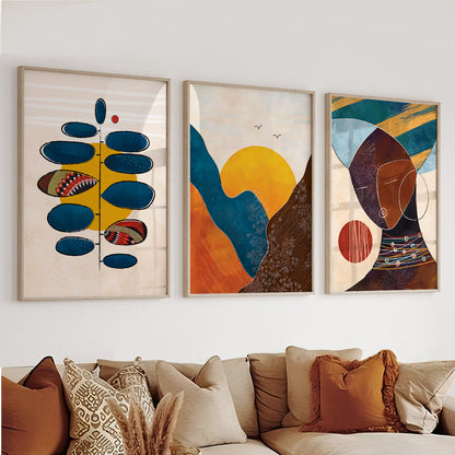 Modern black woman art set of 3 – colorful African American wall prints, extra large gallery wall decor